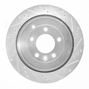 Land Rover LR4 Brake Rotor (1) - Rear Right - R1 Concepts - Drilled & Slotted - Silver - `05-`16